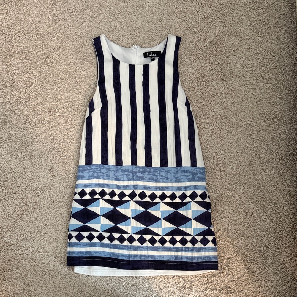 Lulu's Kids Navy and White Patterned Dress